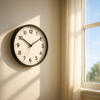 Simple alarm clock on a windowsill in a bright, calm bedroom