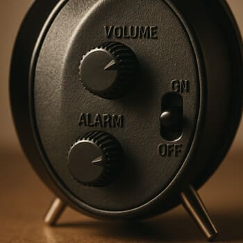 Close-up of an alarm clock volume dial being adjusted by hand