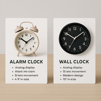 Two clock product cards placed on a table for easy side-by-side comparison