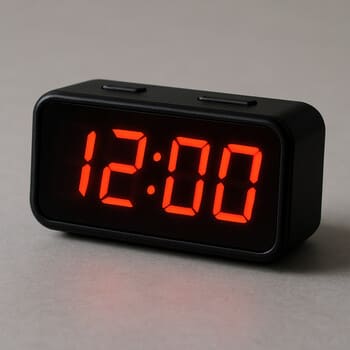 Digital alarm clock with soft LED display on a bedside table