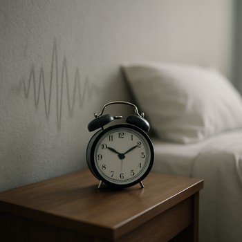 Alarm clock on a bedside table in an apartment with thin walls